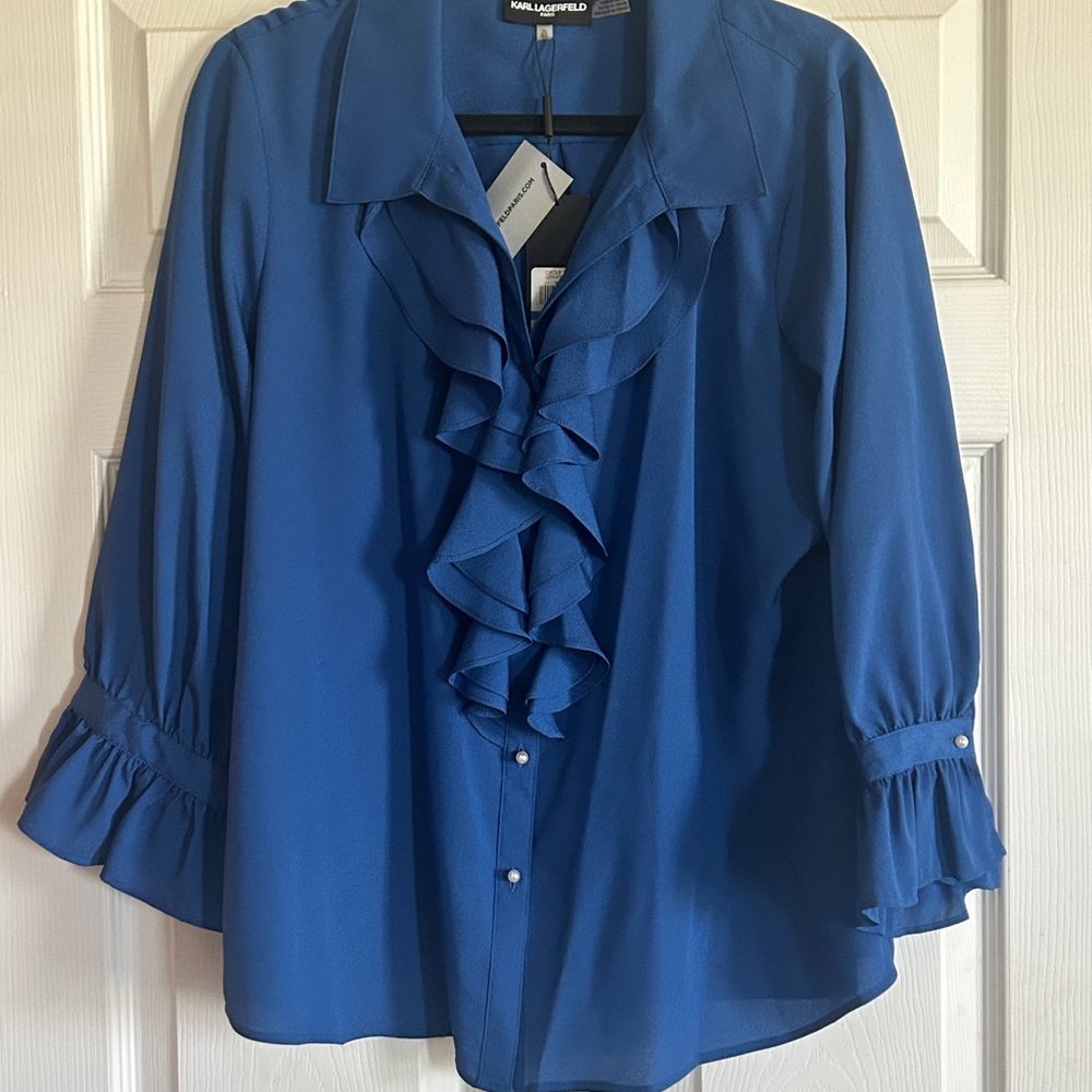 Karl Lagerfeld Royal Blue Ruffle Front Blouse
